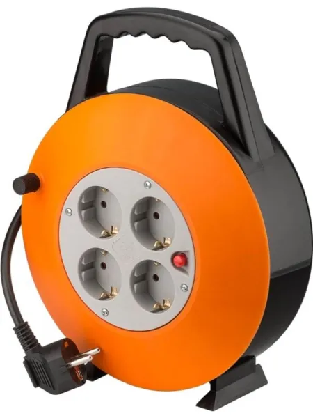 Pro Cable reel 15 m naranja-negro - con 4 tomas protegidas