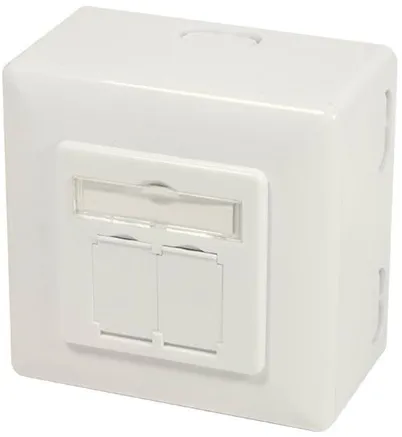 LogiLink NP0124 Cat.6A toma de pared 2 x RJ45 blindada con caja de montaje blanco puro